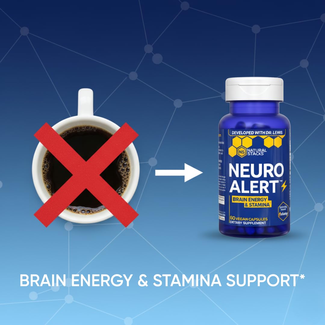 NATURAL STACKS NeuroAlert - 200mg Paraxanthine Energy Supplement - Caffeine Free Focus w/ 500mg L-Tyrosine & 100mg L-Theanine - 10mg NADH for Cellular Energy Support - 60 Paraxanthine Capsules NATURAL STACKS uk supplements