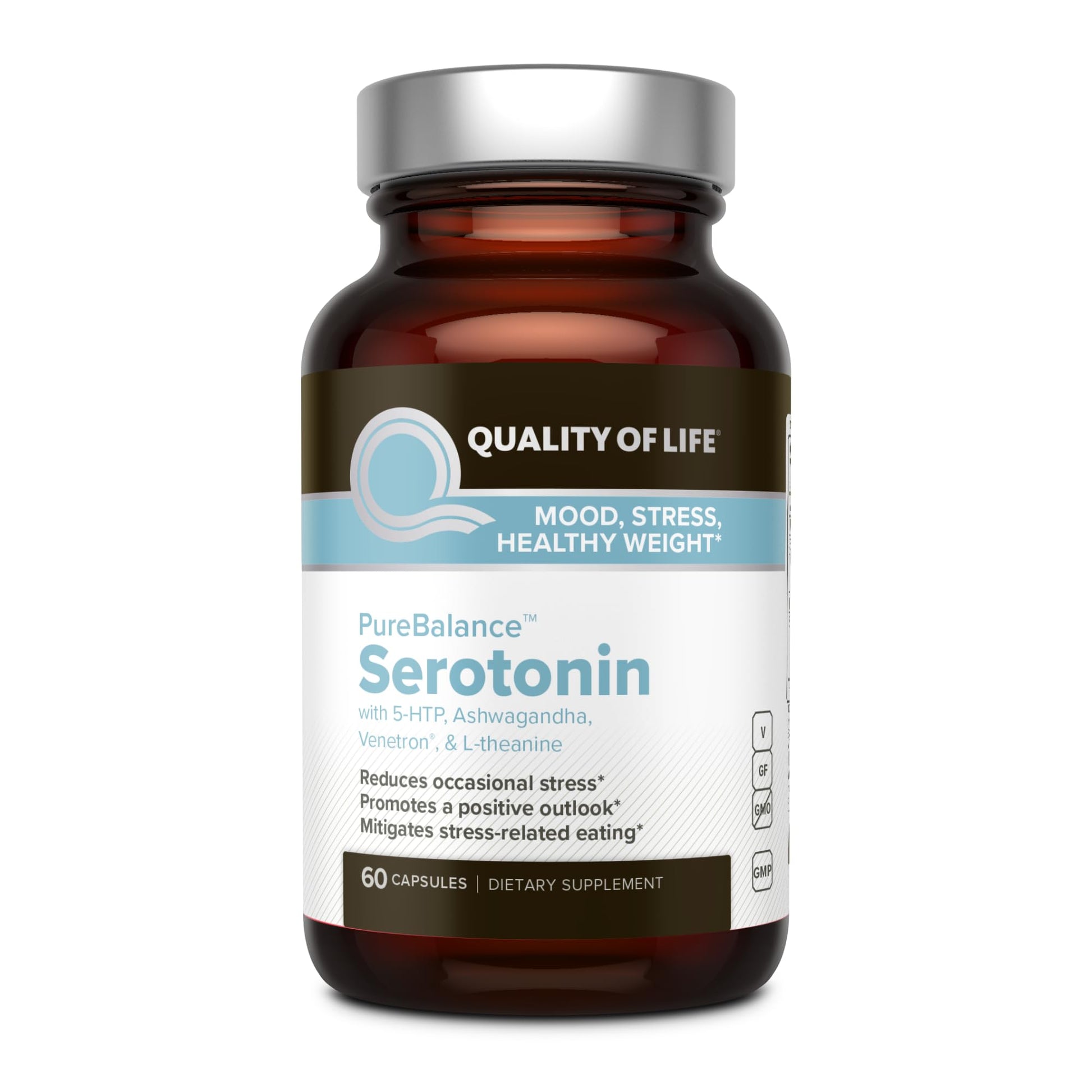 Quality of Life Pure Balance Serotonin Premium–Helps Boost Serotonin & Cortisol Levels - Includes 5-HTP, Venetron, Sensoril, Vitamin D3 & L-Theanine–60 Capsules Quality of Life uk supplements