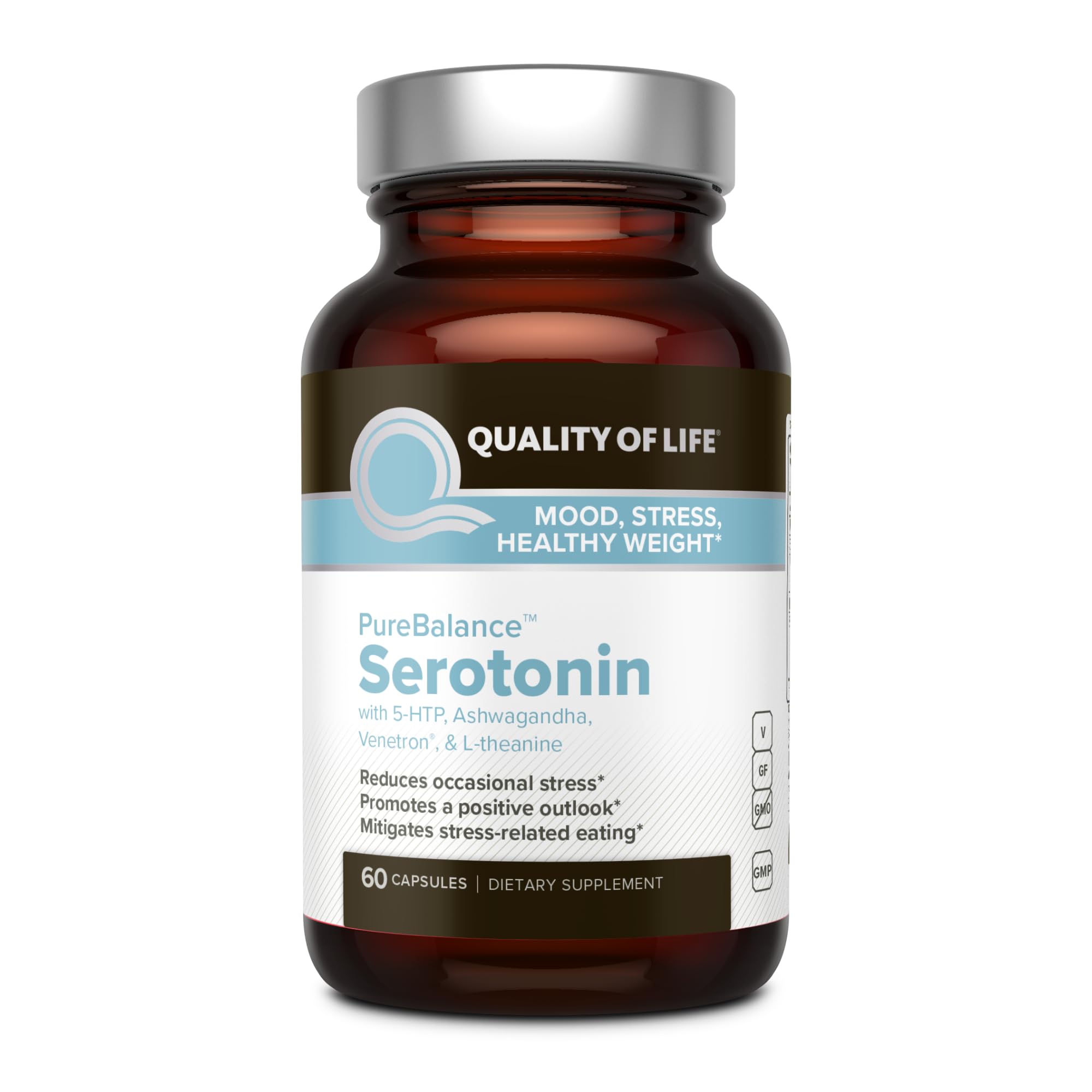 Quality of Life Pure Balance Serotonin Premium–Helps Boost Serotonin & Cortisol Levels - Includes 5-HTP, Venetron, Sensoril, Vitamin D3 & L-Theanine–60 Capsules Quality of Life uk supplements
