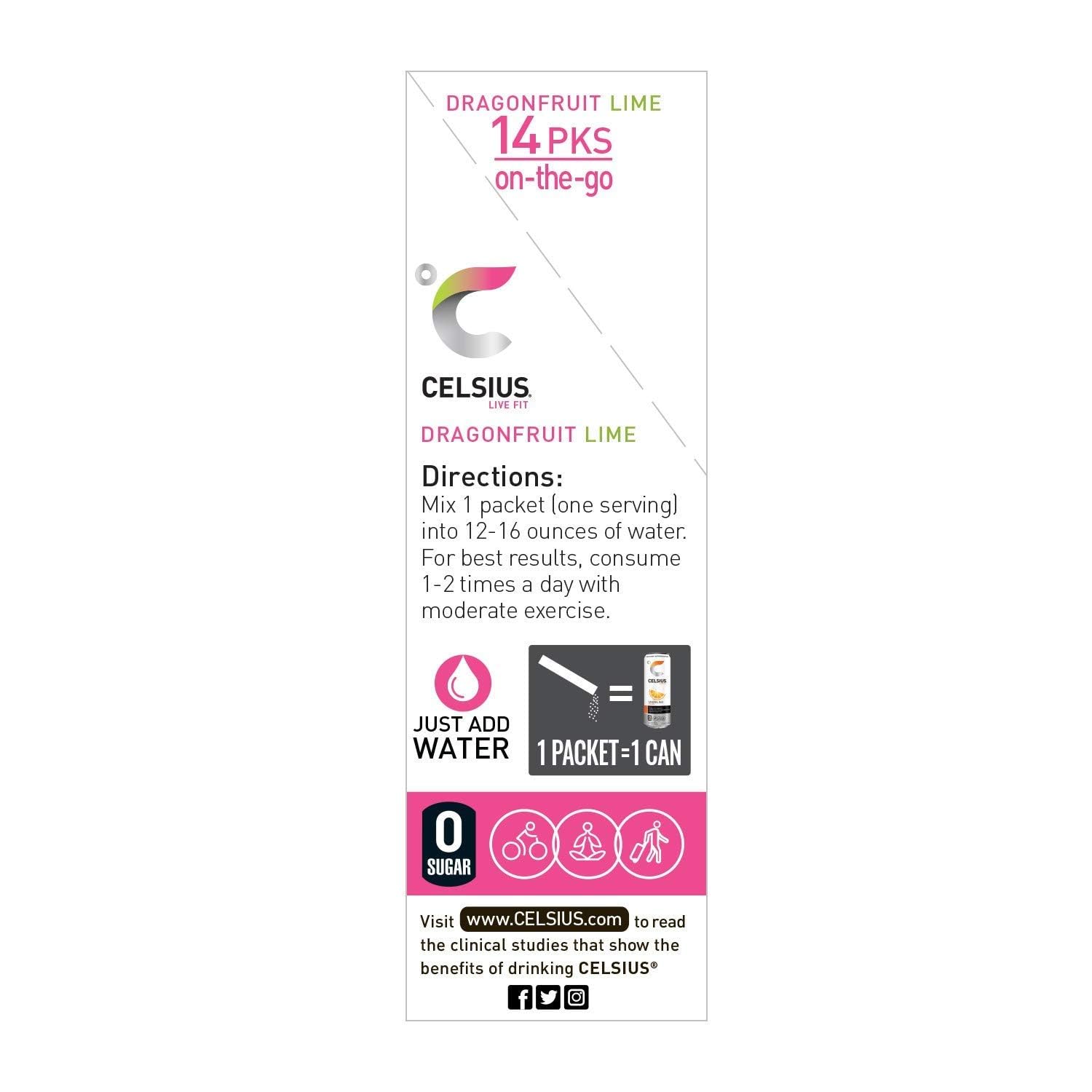 CELSIUS Dragonfruit Lime On-the-Go Powder Stick Packs, Zero Sugar 14 Count(Pack of 1) CELSIUS uk supplements