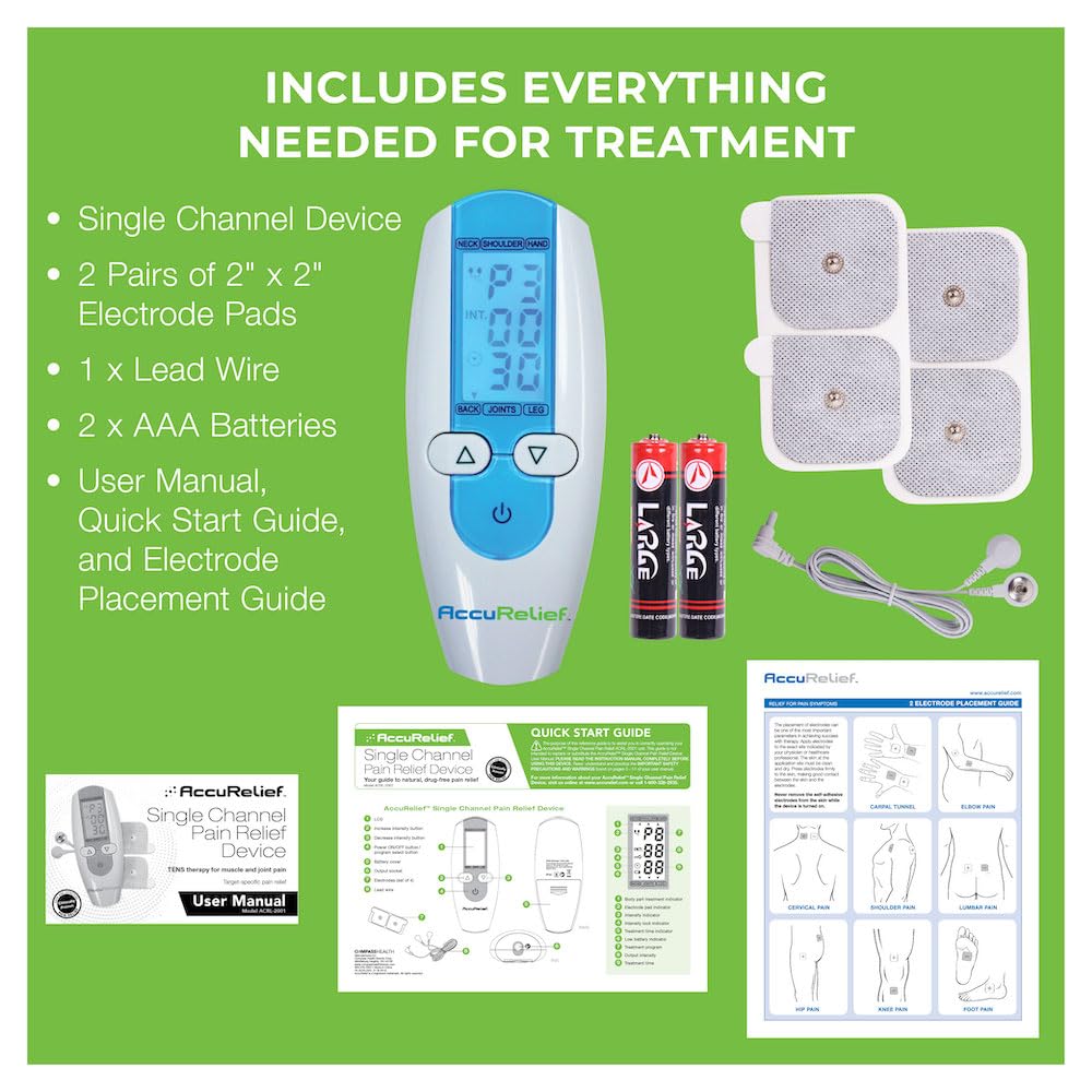 AccuRelief TENS Unit Muscle Stimulater Pain Relief System - Electric Muscle Stimulator with Electrodes for Neck, Back, and Full Body, White and Blue AccuRelief uk supplements
