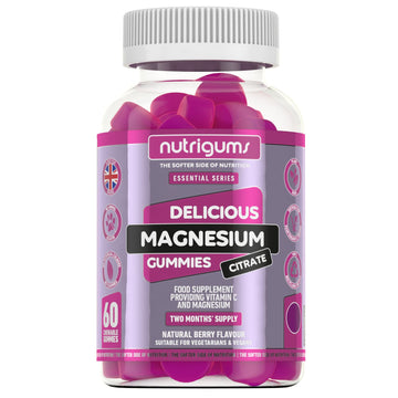 Magnesium Citrate 1250mg & Vitamin C Gummy | Mixed Berry Flavour | 60 Vegan Gummies Nutrigums uk supplements
