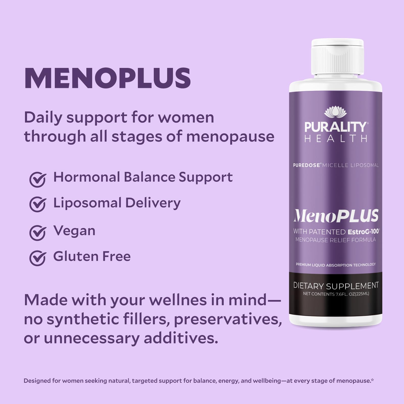 PURALITY HEALTH MenoPLUS Liposomal Menopause Supplement for Women | EstroG-100®, Vitamins D3, B6, B12 & K2 | Iodine | Hormonal Balance & Mood Support PURALITY HEALTH uk supplements