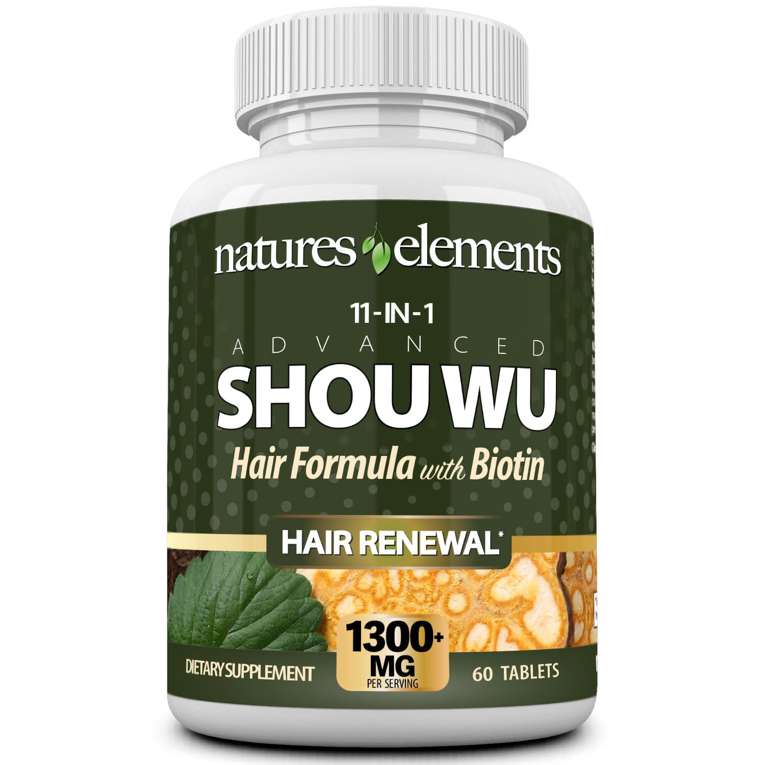 Natures Elements Advanced Shou Wu for Gray Hair – Prepared He Shou Wu for Hair Growth with Biotin, Bioperine, Fo-Ti Root & More – 100% Natural – 60 Tablets – Non-GMO, Gluten-Free Natures Elements uk supplements