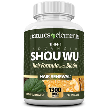 Natures Elements Advanced Shou Wu for Gray Hair – Prepared He Shou Wu for Hair Growth with Biotin, Bioperine, Fo-Ti Root & More – 100% Natural – 60 Tablets – Non-GMO, Gluten-Free Natures Elements uk supplements