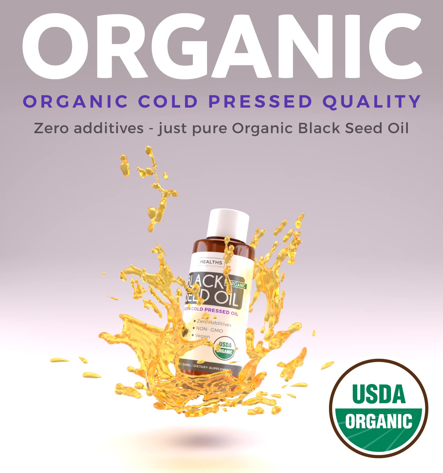 USDA Organic Black Cumin Seed Oil Liquid (8 fl oz) Premium Cold-Pressed Nigella Sativa Healths Harmony uk supplements