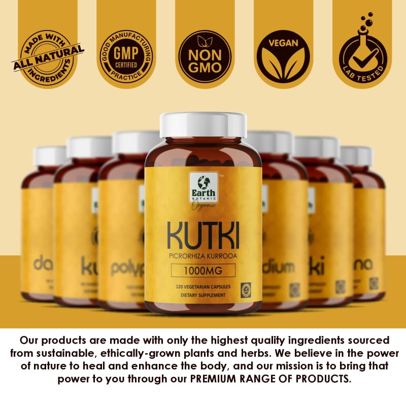 Earth BOTANIC Organic Kutki Root Powder 1000mg 120 Capsules (Picorohiza Kurrooa) Earth BOTANIC Organic uk supplements