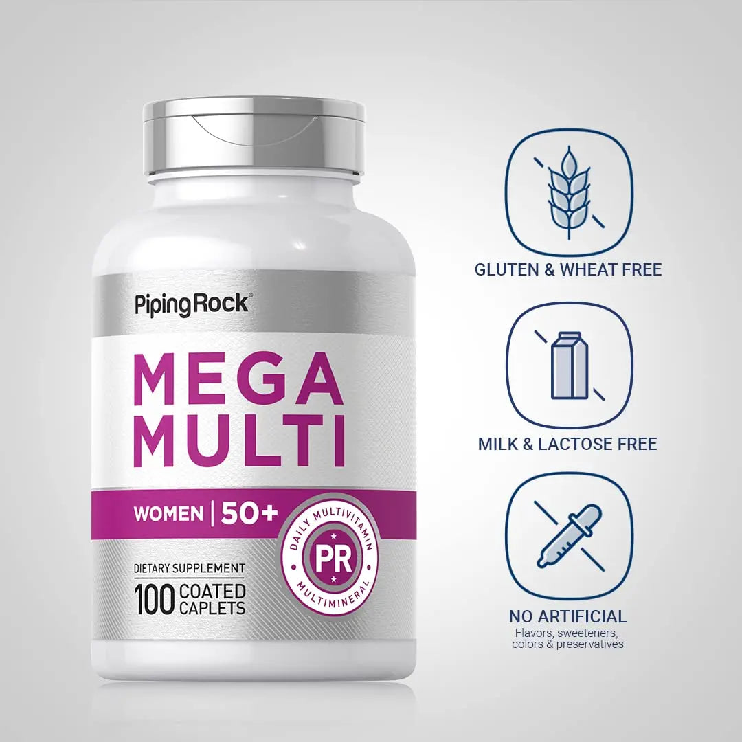 Piping Rock Multivitamin for Women 50 Plus | 100 Coated Caplets | Daily Multi Vitamin & Mineral for Women | Piping Rock uk supplements
