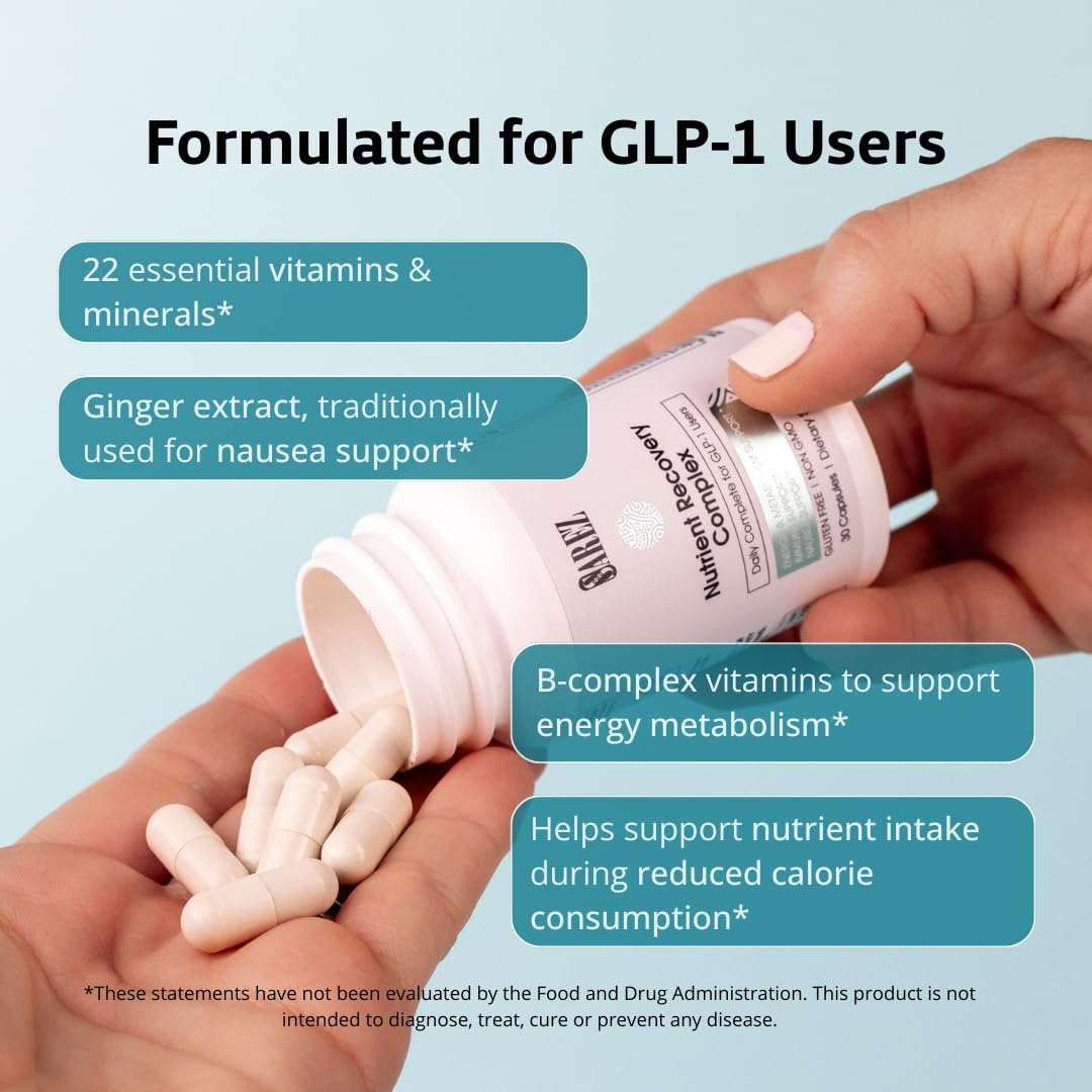 Sarez GLP-1 Support Capsules — Methylated Vitamins & Chelated Minerals — Energy, Metabolism, Hair & Daily Nutrient Support — with Ginger for Nausea — Gentle on Stomach — 30 Day Supply Sarez uk supplements