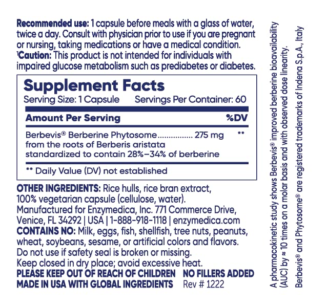 Enzymedica, Berberine Phytosome Enzymedica uk supplements