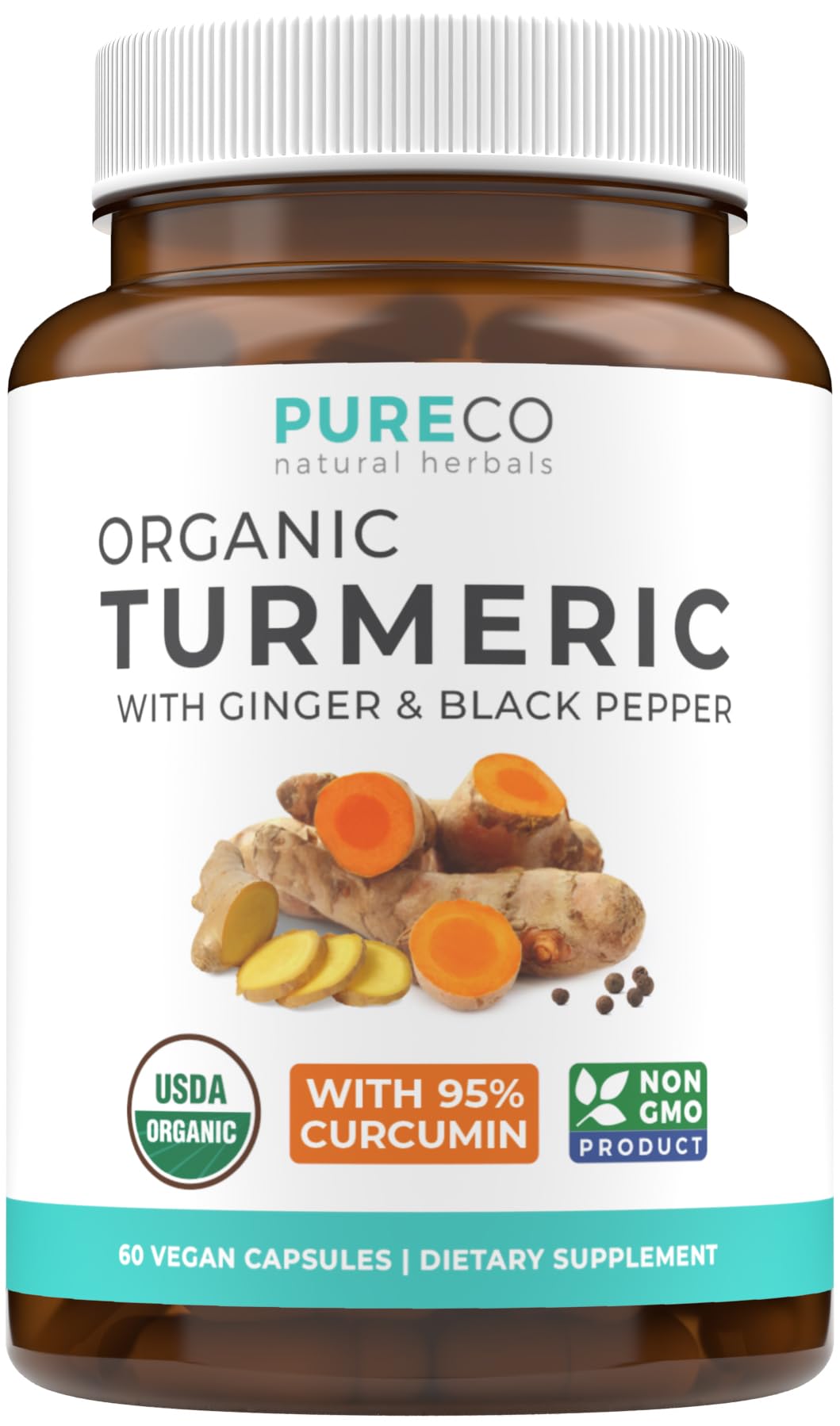 USDA Organic Turmeric Curcumin with Black Pepper and Ginger (2 Month Supply) PURE CO uk supplements