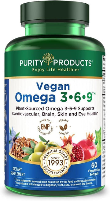 Purity Products Omega 3-6-9 Vegan and Vegetarian Formula - “5 in 1” Essential Fatty Acid Complex - Scientifically Formulated Plant-Based Omega 3 6 9 Essential Fatty Acids (EFA) - from (60) Purity Products uk supplements