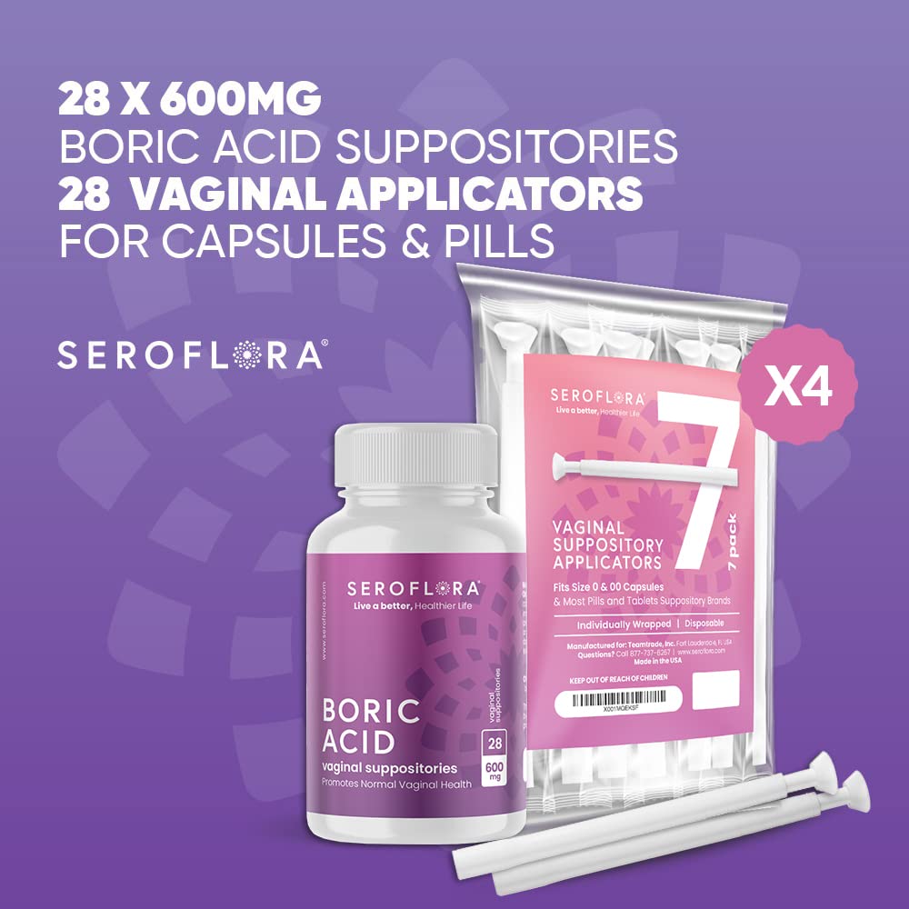 SEROVERA Seroflora Boric Acid Vaginal Suppositories 600 mg + Suppository Applicators Bundle SEROVERA uk supplements