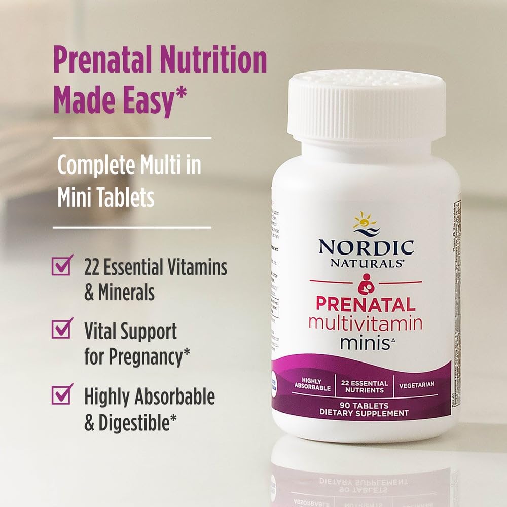 Nordic Naturals Vegetarian Prenatal Multivitamin Minis - 90 Easy to Swallow Tablets - Highly Absorbable Multivitamin and Mineral Supplement to Support Pregnancy - Non-GMO, 30 Servings Nordic Naturals uk supplements