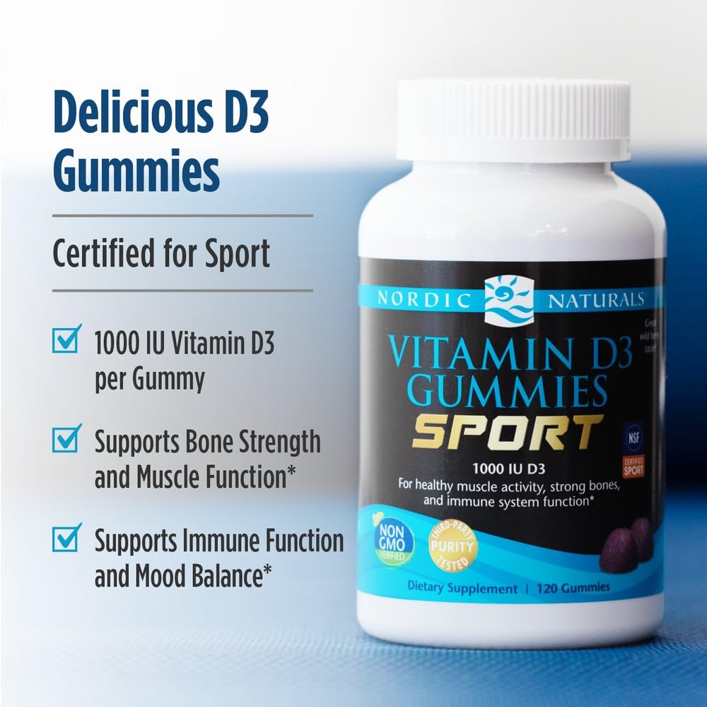 Nordic Naturals Vitamin D3 Gummies Sport, Wild Berry - 120 Gummies - 1000 IU Vitamin D3 - NSF Certified - Healthy Bones, Mood & Immune System Function - Non-GMO - 120 Servings Nordic Naturals uk supplements