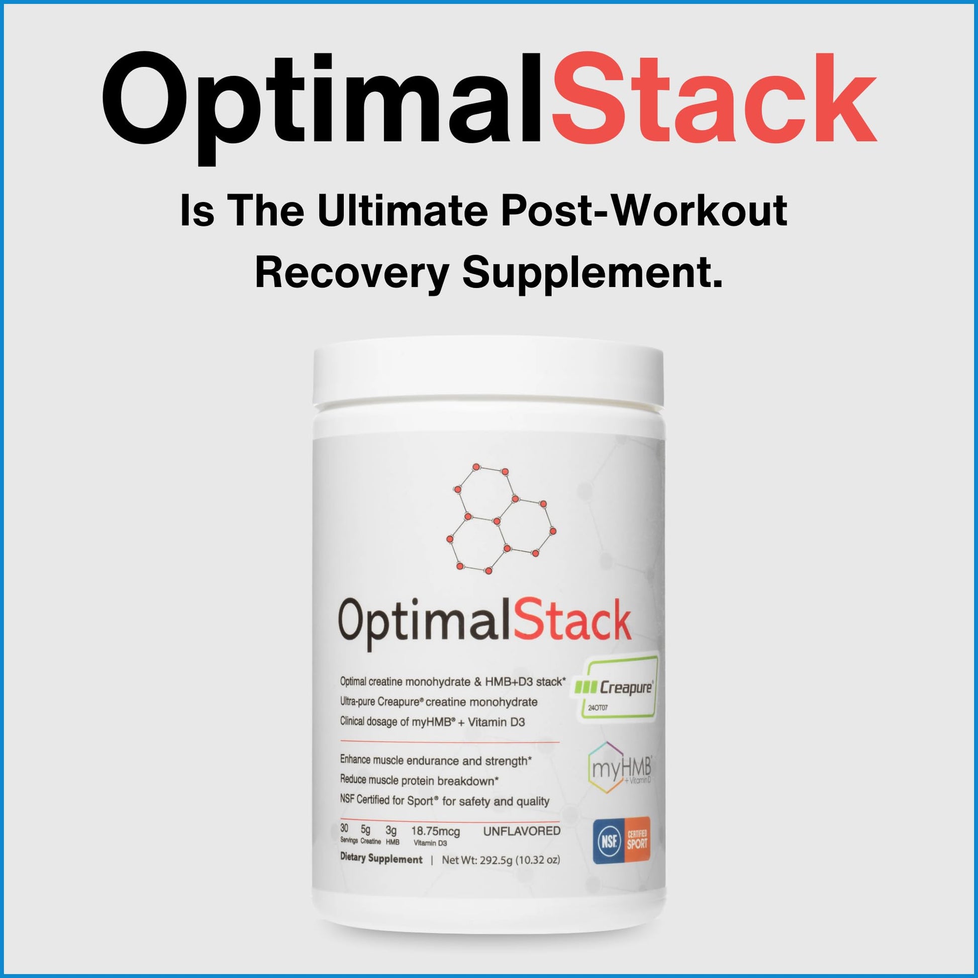 OptimalStack Creatine Monohydrate, HMB, & Vitamin D3 Stack | with Creapure Creatine, Clinical Dosage of myHMB, and Vitamin D3 | NSF for Sport Certified | Unflavored, 30 Servings OptimalAmino uk supplements