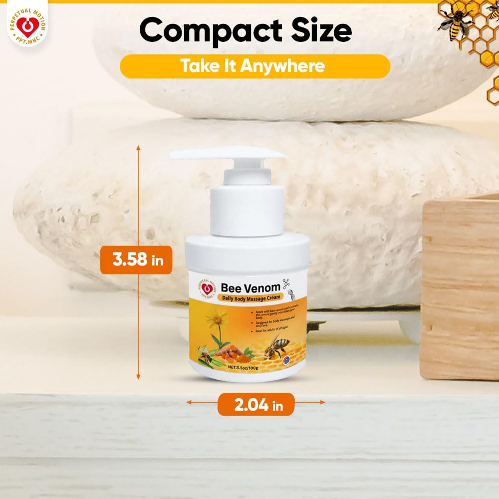 PPT.MHC Bee Venom Massage Cream with Pump - Soothing Muscle Rub with Turmeric, Arnica & MSM - Premium Bee Venom Lotion for Back, Legs & Feet - Everyday Non-Greasy 3.5oz Cream PPT.MHC uk supplements