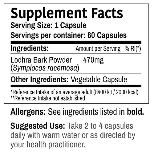 DR WAKDE's Organic Lodhra Capsules (Symplocos racemosa) I 100% Natural Herbal Supplement I 60 Veggie Capsules DR WAKDE's uk supplements