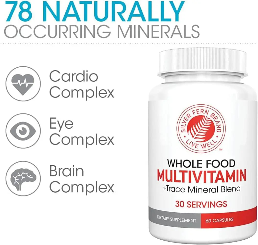 Silver Fern Whole Food Daily Multi Vitamin w/Trace Mineral Blend Supplement - 1 Bottle - 60 Vegicaps - 30 Day Supply - Natural Silver Fern uk supplements