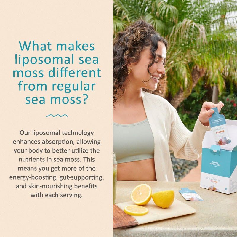 Akasha Superfoods Irish Sea Moss Gel, Liposomal Seamoss with Irish Sea Moss, Vitamin E, Citrus, Organic Vanilla, Glycerin, Skin, Energy & Gut Health Support for Women & Men, Sweet Citrus Flavor, 30 Ct Akasha Superfoods uk supplements
