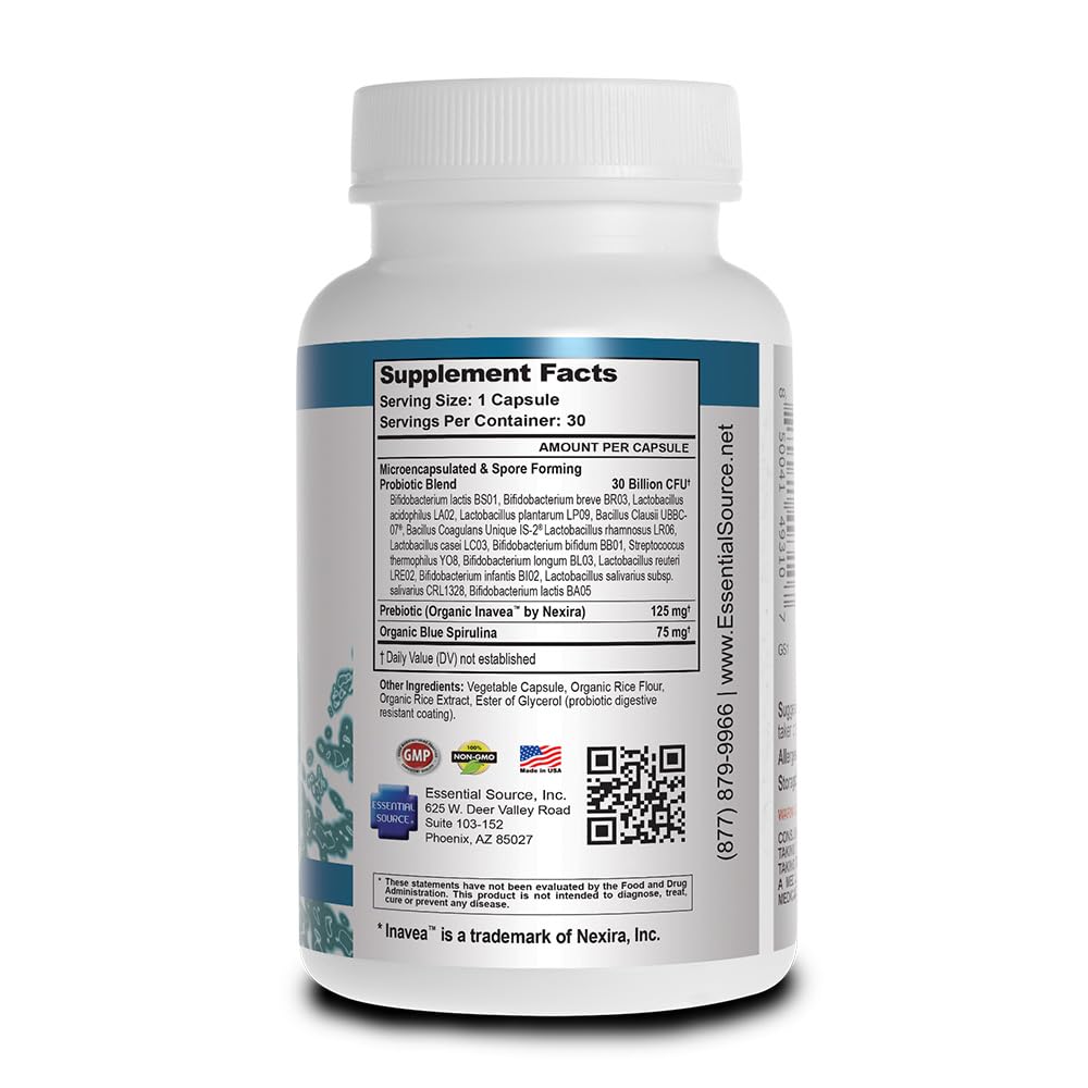 Essential Source TriActive Biotics for Men - Probiotic Capsules, 30 Billion CFU with Prebiotics & Blue Spirulina, Shelf Stable, Allergen Free, Digestive & Immune Support, 30 Count Essential Source uk supplements