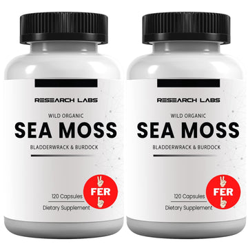 Research Labs 2 Fer 1 Ad Organic Irish Sea Moss Capsules 240 Total Pills, Raw Wildcrafted Seamoss Enhanced w/Bladderwrack & Burdock Root Antioxidant Powerhouse. Thyroid Support Research Labs uk supplements