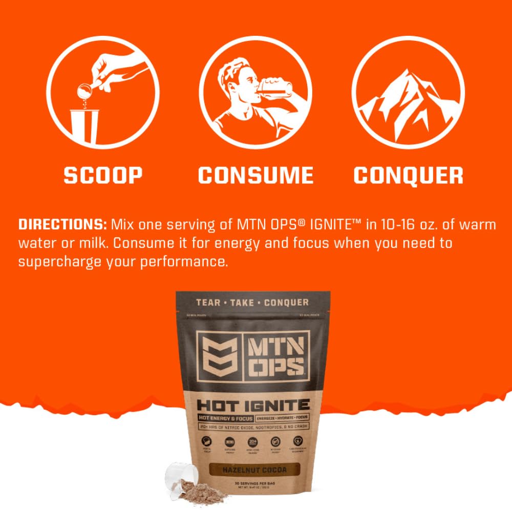 MTN OPS Hot Ignite Supercharged Energy Drink Mix Focus Enhancer, Hazelnut Cocoa MTN OPS uk supplements