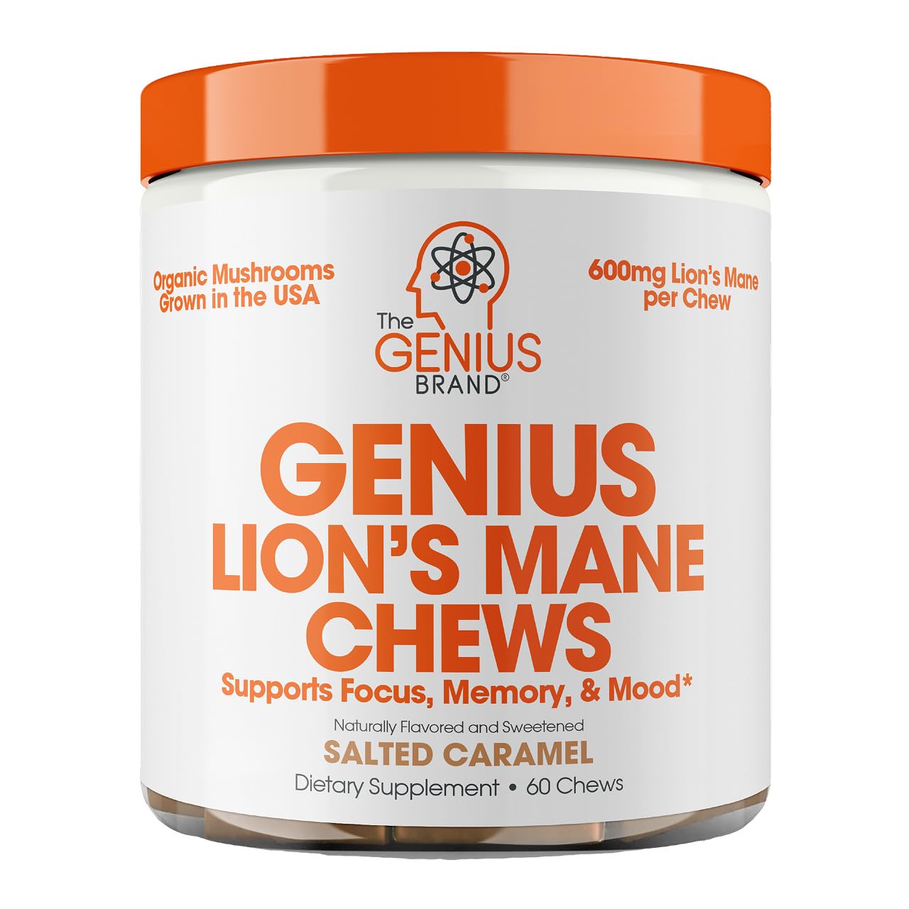 Genius Lion's Mane Soft Chews Supplement – Nootropic Mushroom for Focus, Clarity, Memory, Energy, Brain Health Support – Salted Caramel Flavor The Genius Brand uk supplements