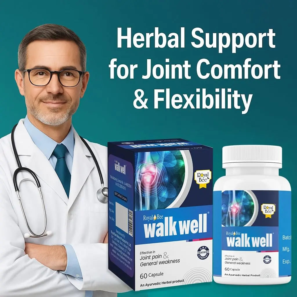Royal Bee Walkwell Capsules – 60 Capsules – Supports Joint Pain & Inflammation Relief · Useful in Osteoarthritis · Promotes Flexibility & Mobility · Clinically Studied Herbal Ingredients Generic uk supplements