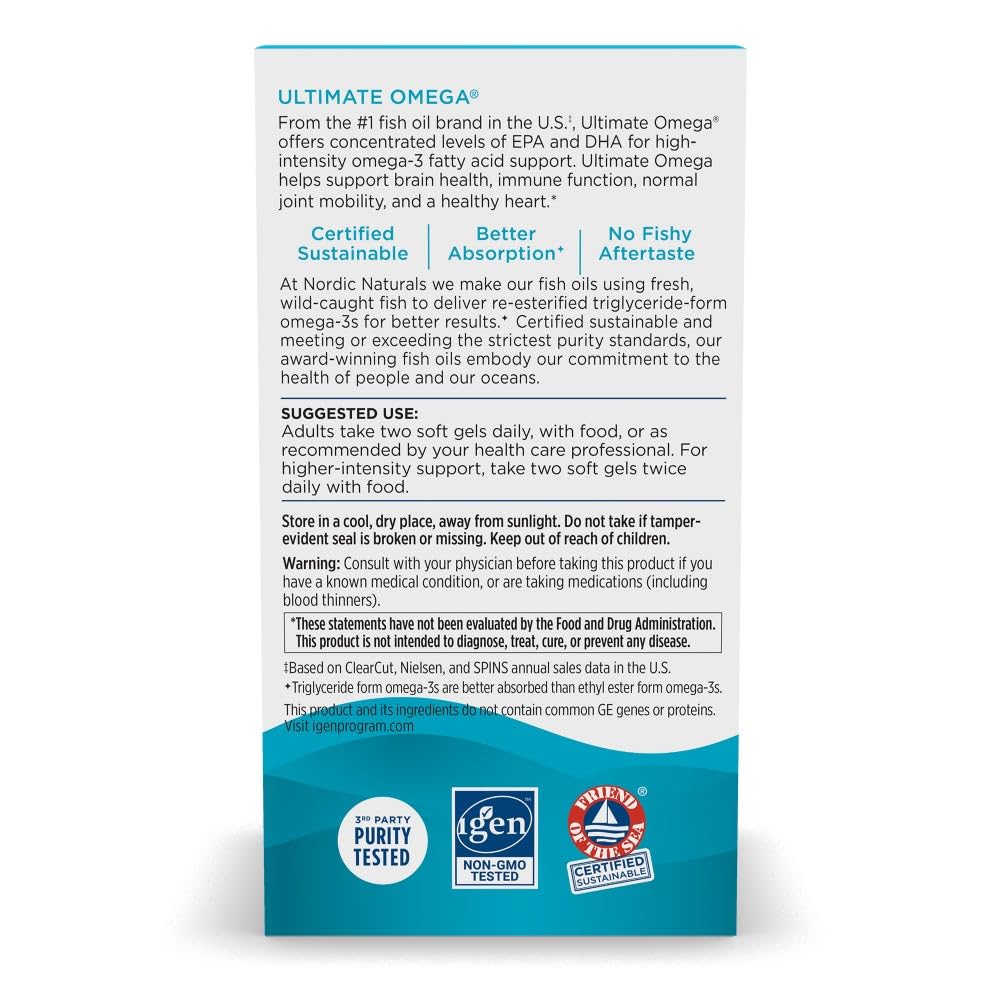 Nordic Naturals Ultimate Omega, Lemon Flavor - 210 Soft Gels - 1280 mg Omega-3 - High-Potency Fish Oil with EPA & DHA - Promotes Brain & Heart Health - Non-GMO - 105 Servings Nordic Naturals uk supplements