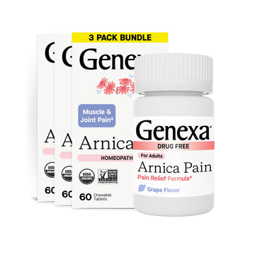 Genexa Arnica Tablets for Pain Relief Formula | Alleviate Muscle & Joint Pain, Soreness, & Stiffness | Delicious Organic Grape Flavor | Homeopathic Remedy Made Clean | 300 Chewable Tablets (3 Pack) Genexa uk supplements
