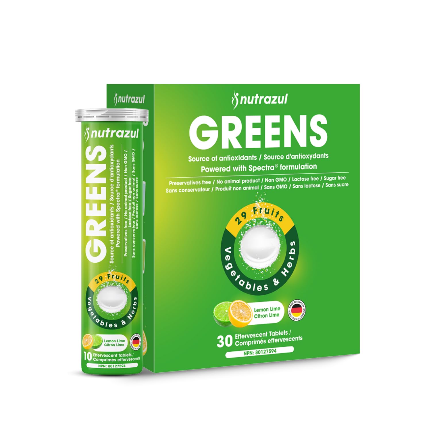 nutrazul Greens Effervescent Tablets - Daily Super Greens Supplement with 29 Superfoods - Antioxidant & Immune Support - Lemon Lime Flavor - Non-GMO - 30 Tablets nutrazul uk supplements