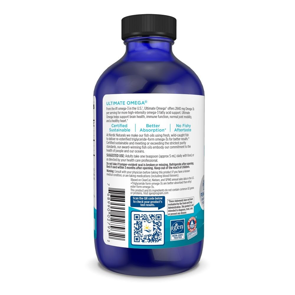 Nordic Naturals Ultimate Omega Liquid, Lemon Flavor - 8 oz - 2840 mg Omega-3 - High-Potency Fish Oil Supplement with EPA & DHA - Promotes Brain & Heart Health - Non-GMO - 48 Servings Nordic Naturals uk supplements