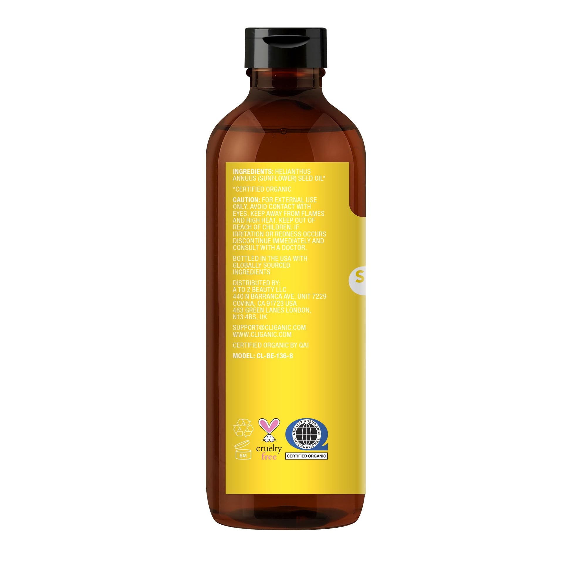 Cliganic Organic Sunflower Oil, 100% Pure (8oz) - For Skin, Hair & Face | Natural Cold Pressed Unrefined Cliganic uk supplements
