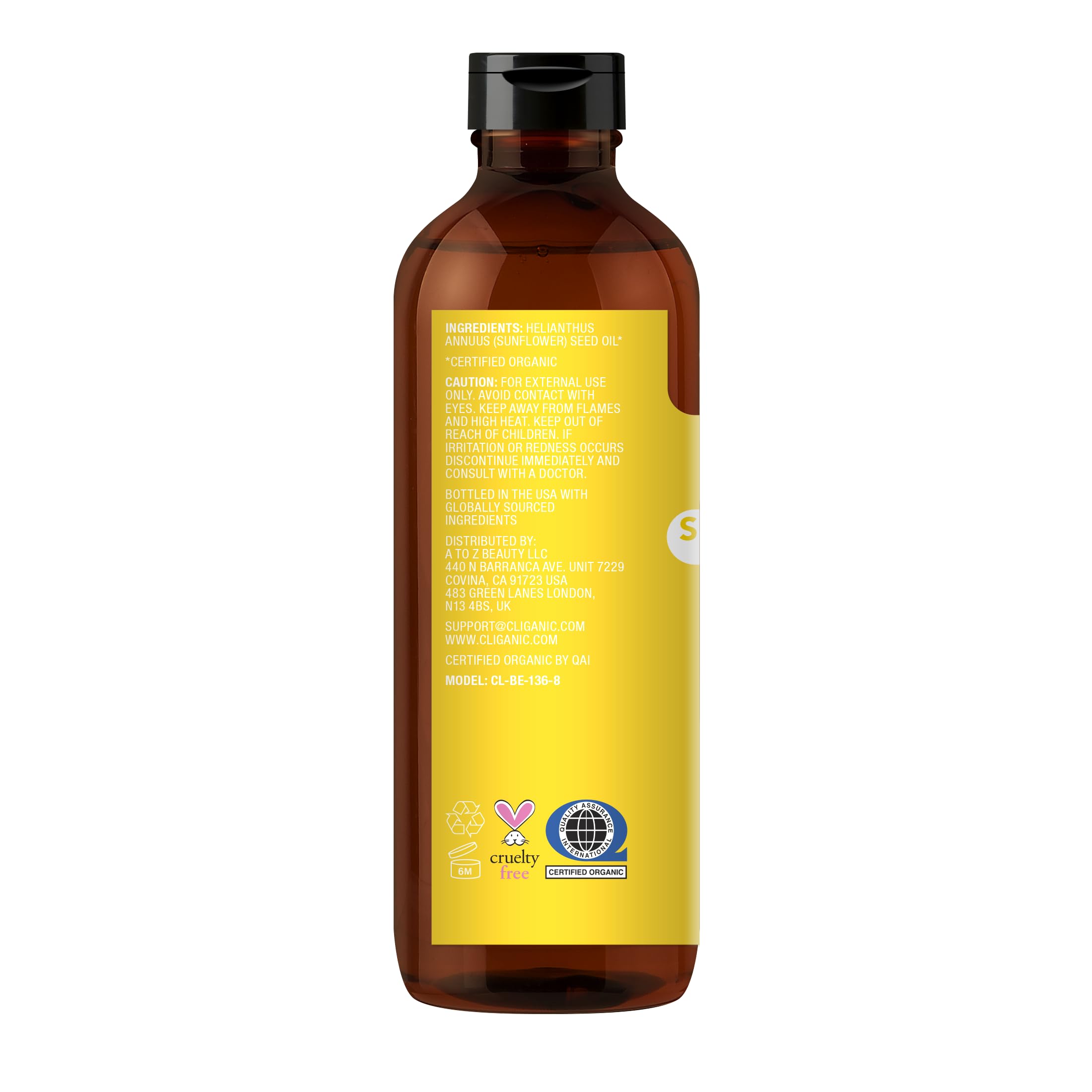 Cliganic Organic Sunflower Oil, 100% Pure (8oz) - For Skin, Hair & Face | Natural Cold Pressed Unrefined Cliganic uk supplements