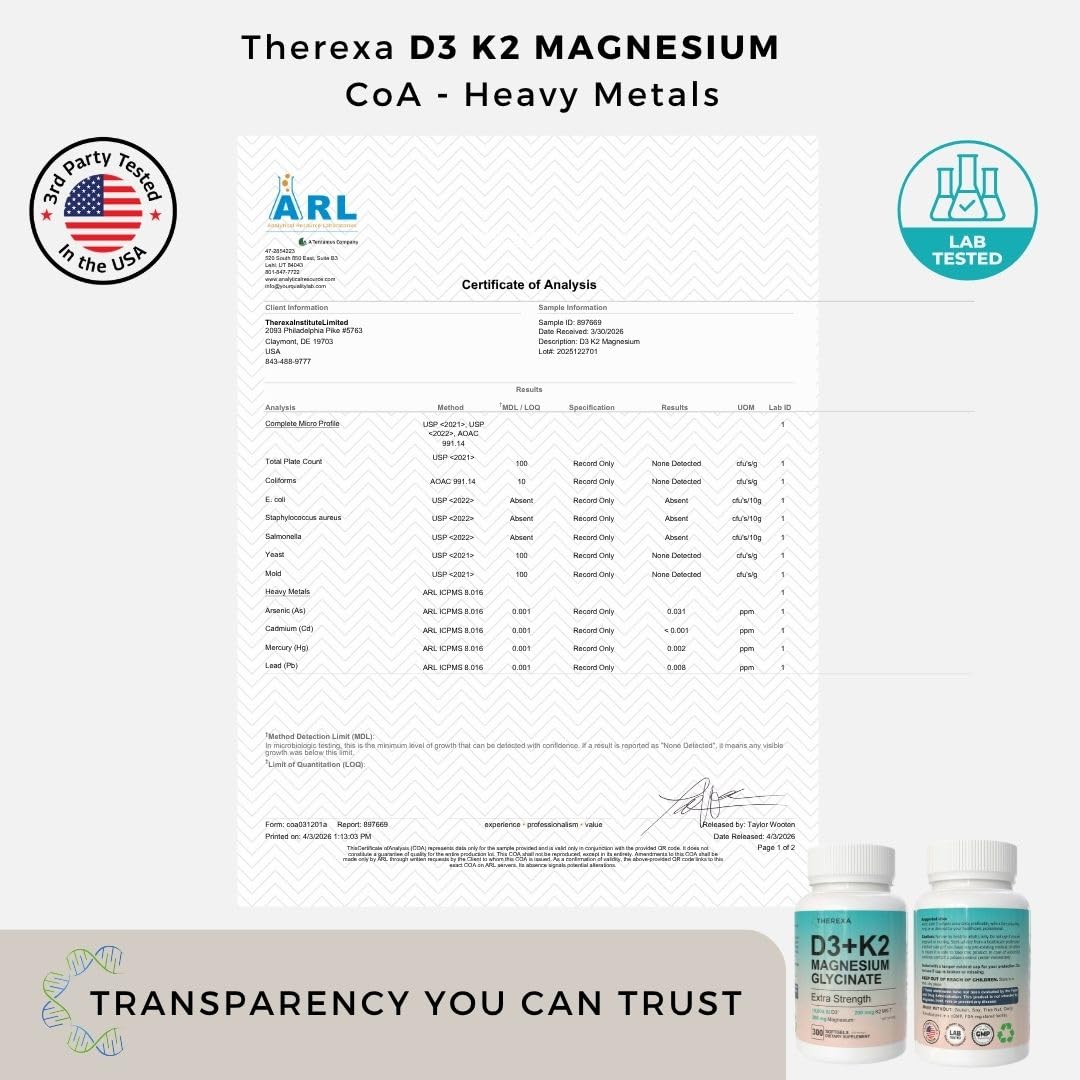 THEREXA Vitamin D3 K2 Magnesium Supplement - Extra Strength with 10000 IU Vitamin D3, Magnesium Glycinate and 200 mcg K2 MK-7 Vitamin Supplements Complex, for Women & Men - 300 Softgels THEREXA uk supplements