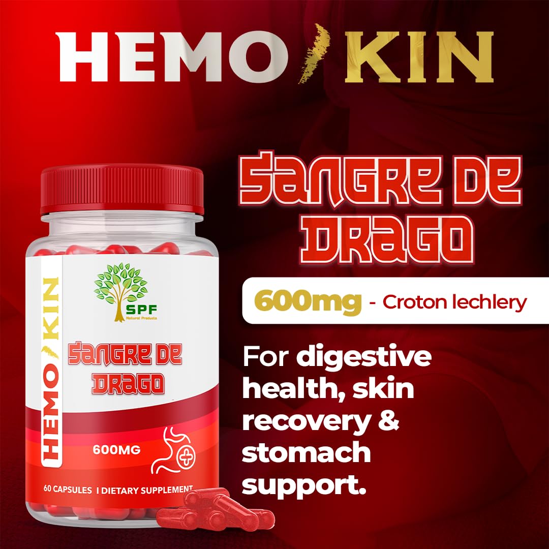 SPF Natural Products HEMOKIN with Sangre de Drago – Hemorrhoid and Fissure Relief Supplement, Helps with Itching, Swelling, Pain Relief (60 Caps) (1) SPF Natural Products uk supplements