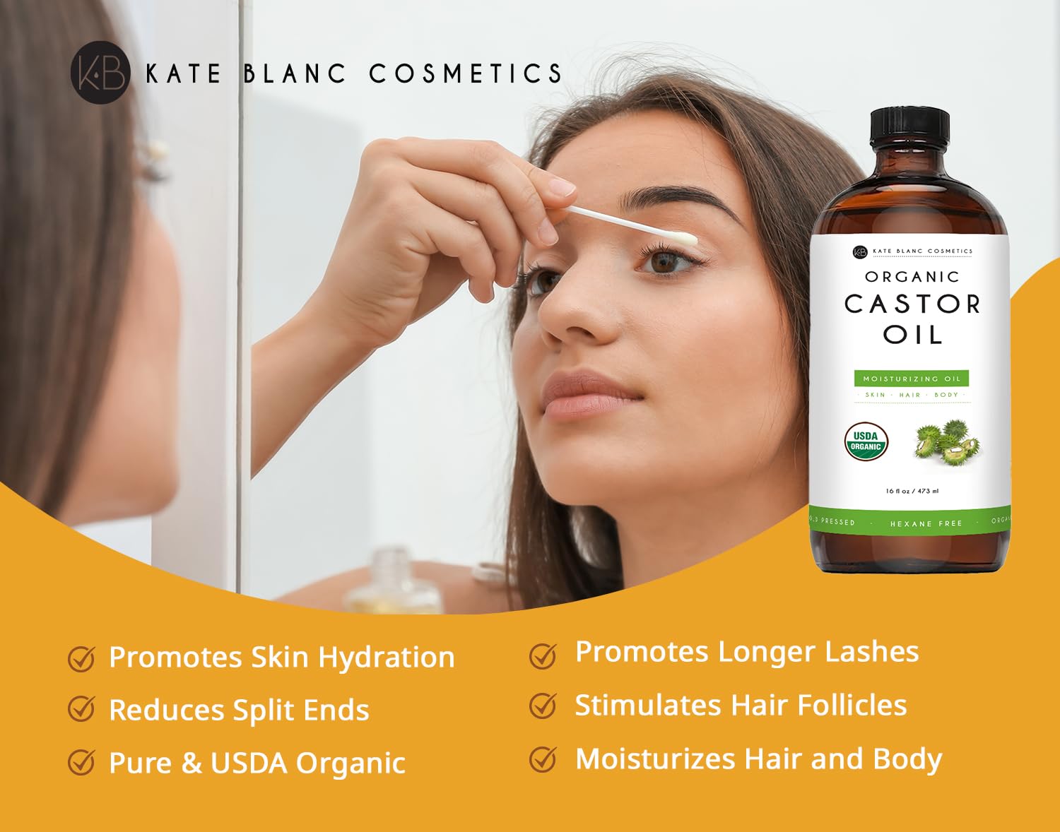 Kate Blanc Cosmetics Castor Oil Organic for Hair Growth & Body (16oz). 100% Pure Cold-Pressed Kate Blanc Cosmetics uk supplements