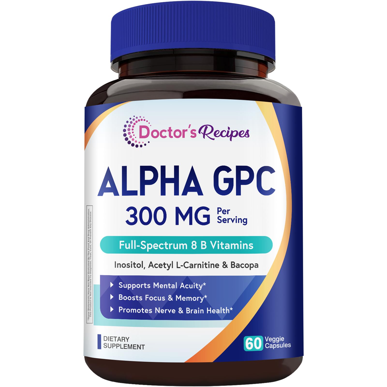 Doctor's Recipes Alpha GPC 300 mg Supplement, with 8 B Vitamins, Inositol, Acetyl L-Carnitine, Highly Bioavailable Source of Choline, 12-in-1 Cognitive Support for Women & Men, 60 Veggie Capsules Doctor's Recipes uk supplements