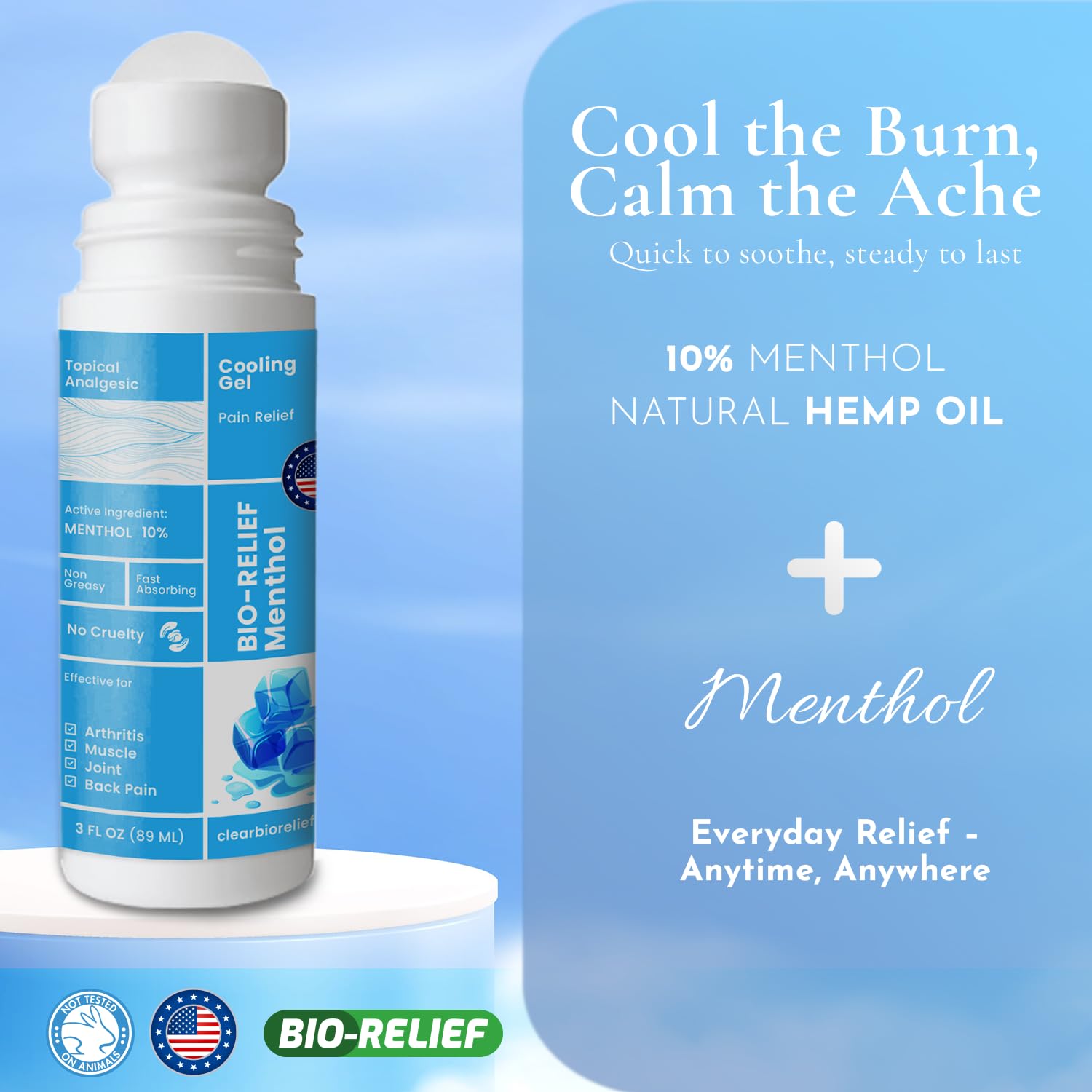 BIO-Relief Pain Roll On w 10% Menthol & Arnica | Highly Effective, Cool & Topical Pain Relief Extra Strength for Arthritis, Muscle, Joint, & Back - Easy Roll On Maximum Strength, Made in USA Scientific Solutions Global uk supplements