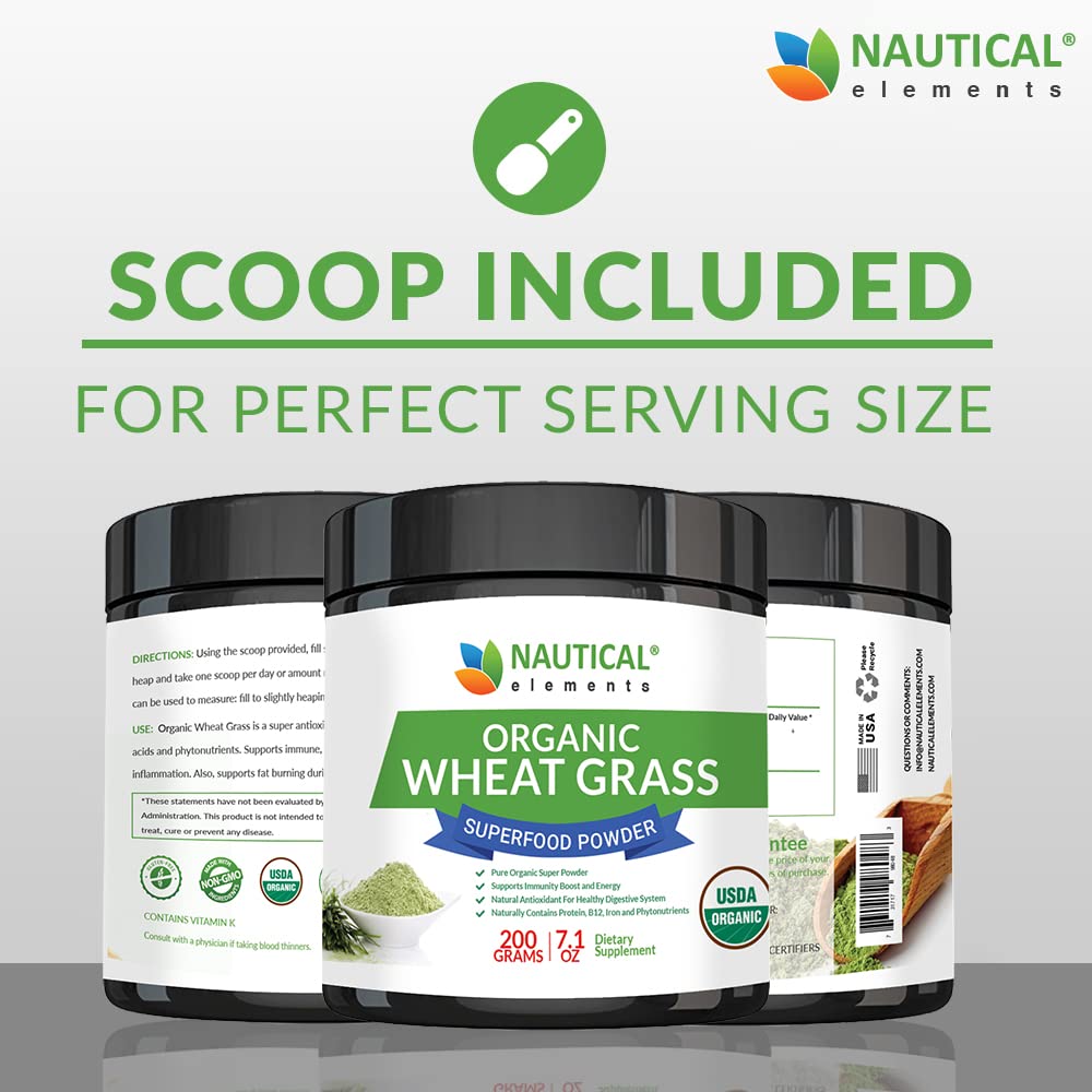 Wheatgrass Powder - USDA Certified Organic Wheat Grass Powder That Is Rich In Essential Amino Acids, Chlorophyll, Antioxidants, Fatty Acids, Minerals & Vitamins - US Grown - Vegan & Non-GMO Superfoods Nautical Elements uk supplements