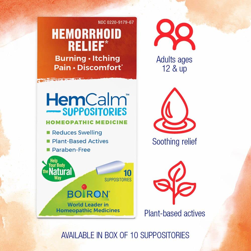 Boiron HemCalm Suppositories for Hemorrhoid Relief of Pain, Itching, Swelling or Discomfort - 10 Count (Pack of 2) Boiron uk supplements