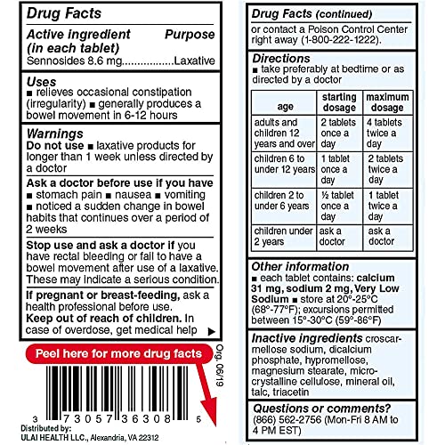 Senna Tablets 100 Ct. | Natural Vegetable Laxative [Made in USA] | Laxatives for Constipation Ulai uk supplements