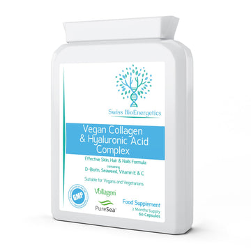 Vegan Collagen & Hyaluronic Acid Complex - 60 Capsules - Effective Skin, Hair & Nails Formula with 500mg swiss bioenergetics uk supplements