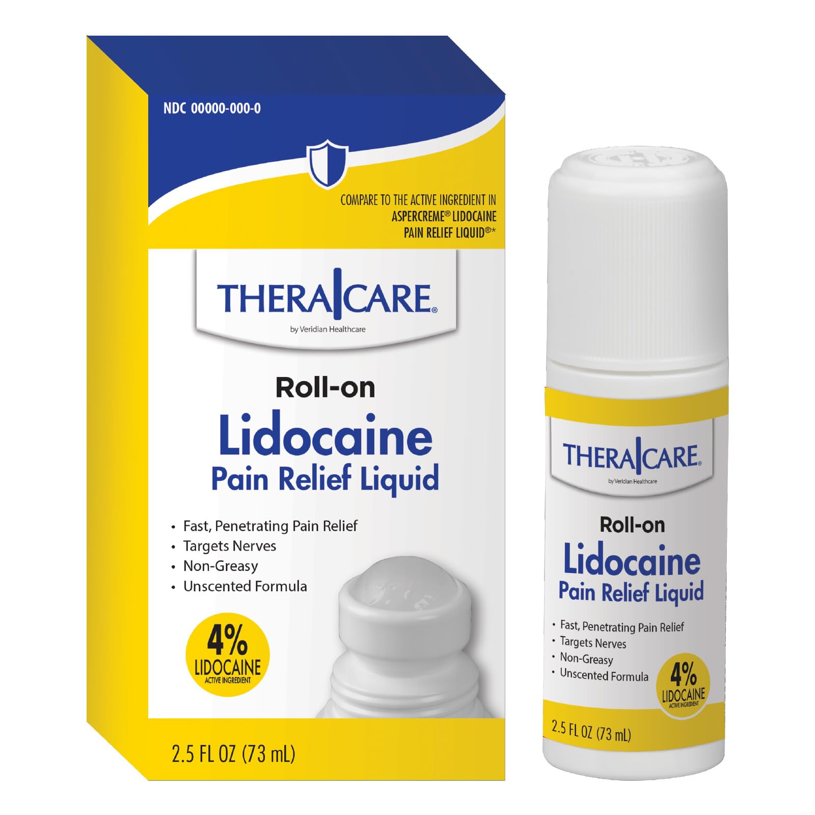 TheraCare 4% Lidocaine Roll-On | OTC Strength | Pain Relief Liquid | 2.5 oz. 73 mL | Non-Greasy, Unscented Formula | Topical Anesthetic Thera Care uk supplements