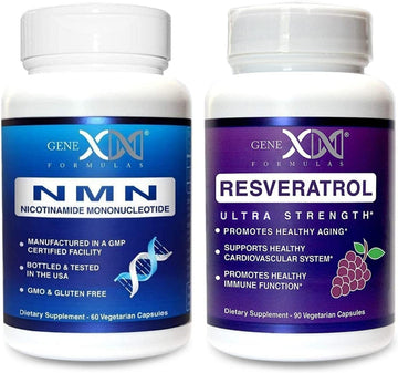 Genex Formulas NMN and Resveratrol Dynamic Duo Supplements | 250mg NAD+ Precursor and Ultra Strength 1500mg Resveratrol w/BioPerine, for Healthy Aging Support Genex Formulas uk supplements