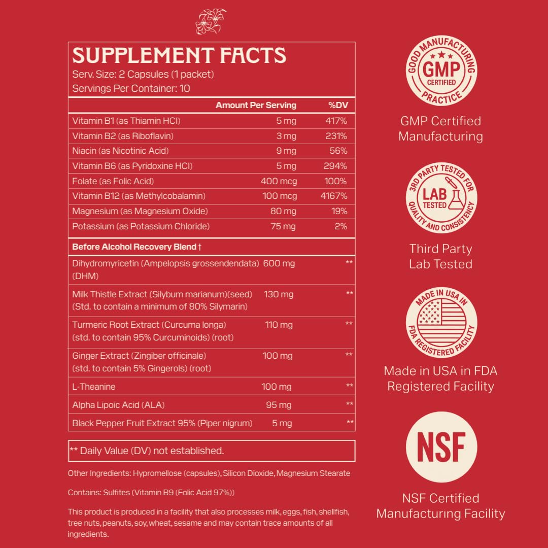 Apéritif Before Alcohol Recovery Supplement - DHM (Dihydromyricetin), Milk Thistle, Turmeric & B Vitamins - Hydration & Liver Support for Morning Clarity Apéritif Health uk supplements