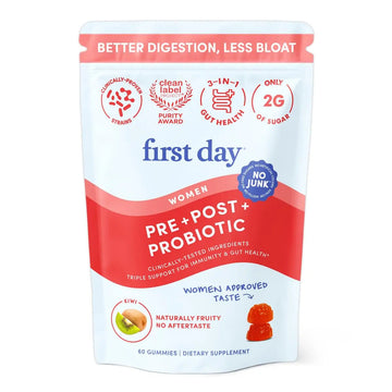 FIRST DAY Women’s Good Gut Tribiotic Gummies – 3-in-1 Prebiotic, Probiotic & Postbiotic Supplement – Supports Immune Function and Digestive FIRST DAY uk supplements