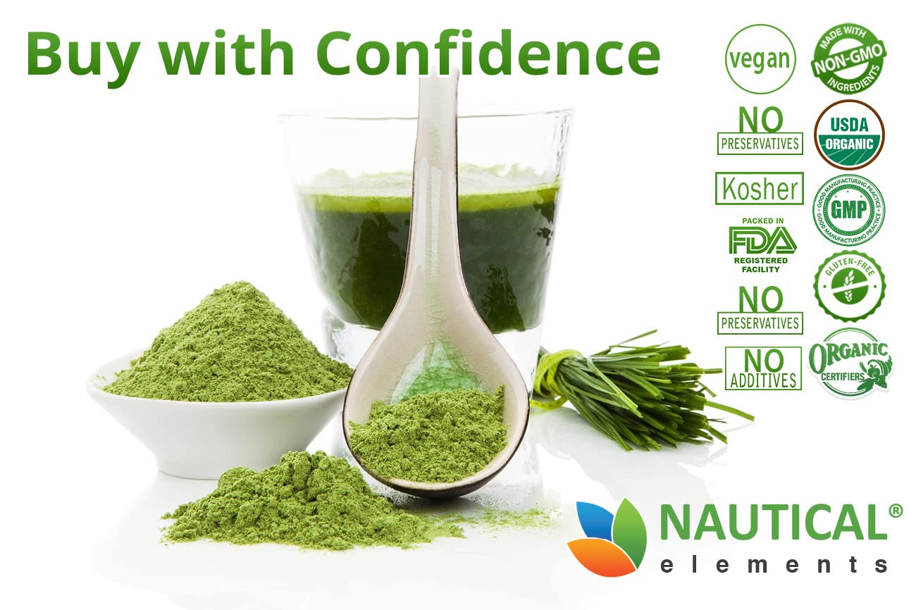 Wheatgrass Powder - USDA Certified Organic Wheat Grass Powder That Is Rich In Essential Amino Acids, Chlorophyll, Antioxidants, Fatty Acids, Minerals & Vitamins - US Grown - Vegan & Non-GMO Superfoods Nautical Elements uk supplements