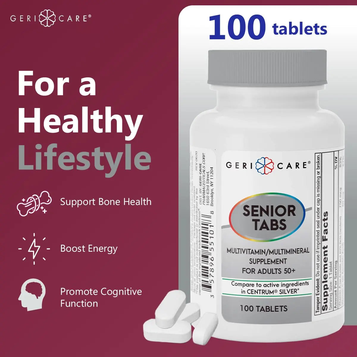 GeriCare Senior Tab 50+ Multivitamin and Minerals Tablets - Immune Support - Age-Defying Nutrition, 100 Count (Pack of 2) GeriCare uk supplements